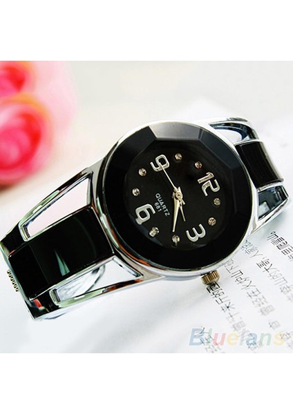 Safir Mavi 40% Sıcak Bayanlar Moda Açık Bilezik Lüks Kuvars Analog Yuvarlak Kasa Bilezik Bilezik Izle Bayan Izle (Yurt Dışından)