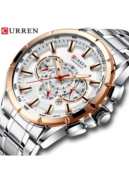 Gül Gümüş Kutu Erkekler Yeni Curren Rahat Spor Kronograf Erkek Saati Paslanmaz Çelik Bant Kol Saati Aydınlık Işaretçiler ile Büyük Kadran Kuvars Saat (Yurt Dışından) fiyatları