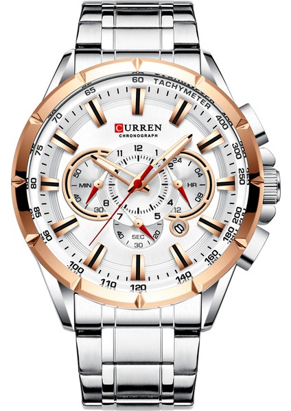 Gül Gümüş Kutu Erkekler Yeni Curren Rahat Spor Kronograf Erkek Saati Paslanmaz Çelik Bant Kol Saati Aydınlık Işaretçiler ile Büyük Kadran Kuvars Saat (Yurt Dışından) modelleri