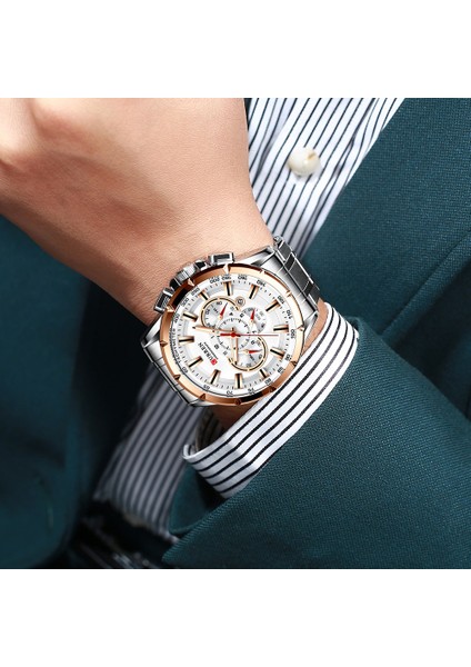 Gül Gümüş Kutu Erkekler Yeni Curren Rahat Spor Kronograf Erkek Saati Paslanmaz Çelik Bant Kol Saati Aydınlık Işaretçiler ile Büyük Kadran Kuvars Saat (Yurt Dışından) fırsatları