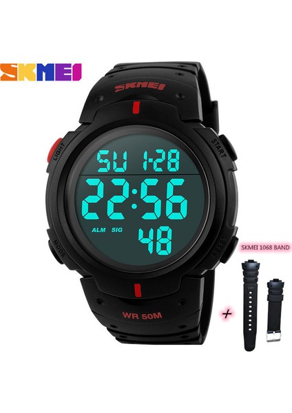 Renk 2 Kayış ile Skmeı Erkekler Spor Saatler Chronos Geri Sayım Erkek Saati Su Geçirmez LED Dijital Izle Adam Elektronik Saat Relogio Masculino 1068 (Yurt Dışından)