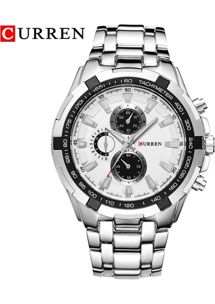 Gümüş Beyaz Curren 8023 Kuvars Izle Erkekler Su Geçirmez Spor Askeri Saatler Erkek Iş Paslanmaz Çelik Kol Saati Erkek Saat Reloj Hombre (Yurt Dışından)