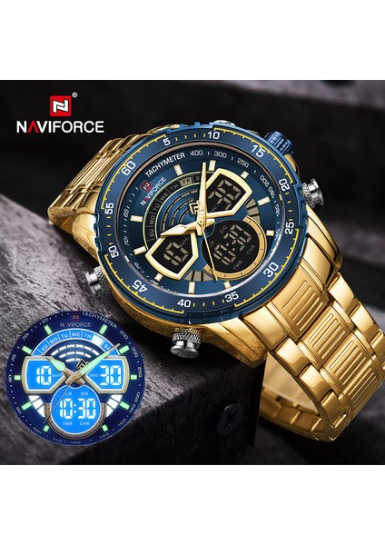 Sce Navıforce Moda Erkek Saatler Lüks Orijinal Kuvars Dijital Analog Spor Kol Saati Erkekler Için Su Geçirmez Paslanmaz Çelik Saat (Yurt Dışından)