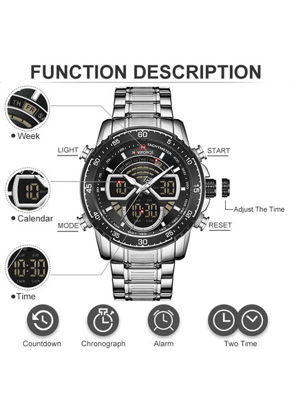 Sce Navıforce Moda Erkek Saatler Lüks Orijinal Kuvars Dijital Analog Spor Kol Saati Erkekler Için Su Geçirmez Paslanmaz Çelik Saat (Yurt Dışından)