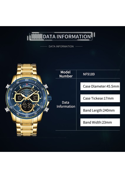 Sce Navıforce Moda Erkek Saatler Lüks Orijinal Kuvars Dijital Analog Spor Kol Saati Erkekler Için Su Geçirmez Paslanmaz Çelik Saat (Yurt Dışından)