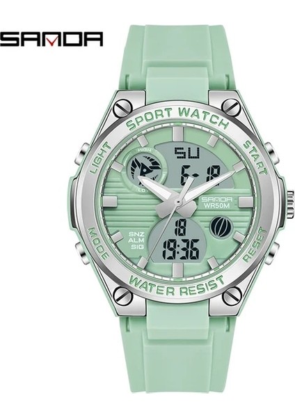 6067 Yeşil Sanda Moda Yeni Kadın Spor Saat G Su Geçirmez Dijital LED Bayanlar Askeri Elektronik Ordu Kol Saati Saat Kız Reloj (Yurt Dışından)