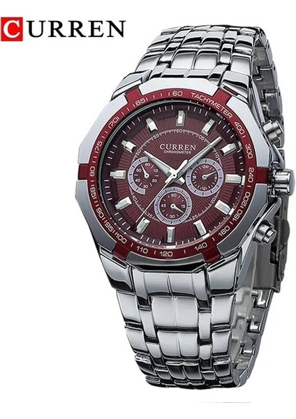 Gümüş Kırmızı Curren Erkekler Lüks Marka Askeri Spor Erkek Saatler Tam Çelik Kuvars Saat Erkek Su Geçirmez Iş Izle Relogio Masculino (Yurt Dışından)