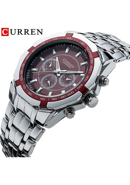 Gümüş Kırmızı Curren Erkekler Lüks Marka Askeri Spor Erkek Saatler Tam Çelik Kuvars Saat Erkek Su Geçirmez Iş Izle Relogio Masculino (Yurt Dışından) fiyatları