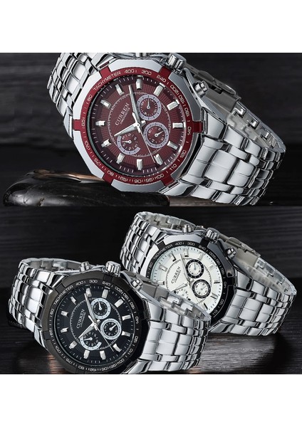 Gümüş Kırmızı Curren Erkekler Lüks Marka Askeri Spor Erkek Saatler Tam Çelik Kuvars Saat Erkek Su Geçirmez Iş Izle Relogio Masculino (Yurt Dışından) indirimleri