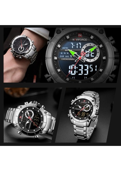 Mavi Altın Kutu Navıforce Casual Quartz Saat Erkekler Paslanmaz Çelik Erkekler Ordu Askeri LED Saat Erkek Su Geçirmez Saatler Relogio Masculino (Yurt Dışından)