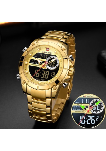 Mavi Altın Kutu Navıforce Casual Quartz Saat Erkekler Paslanmaz Çelik Erkekler Ordu Askeri LED Saat Erkek Su Geçirmez Saatler Relogio Masculino (Yurt Dışından)
