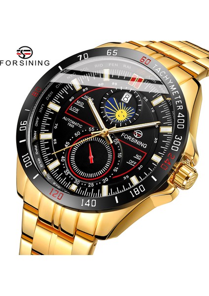 Altın Forsınıng Aydınlık Tarih Otomatik Sarma Erkek Saatler Tam Çelik Su Geçirmez Iş Ay Fazı Mekanik Erkek Kol Saatleri (Yurt Dışından)