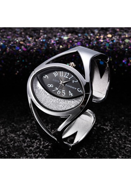 Gümüş Siyah Lüks Gümüş Elmas Bilezik Saatler Gözler Şekli Benzersiz Tasarım Kuvars Kadın Kol Saati Moda Rahat Bayanlar Saat Reloj Mujer (Yurt Dışından) fırsatları