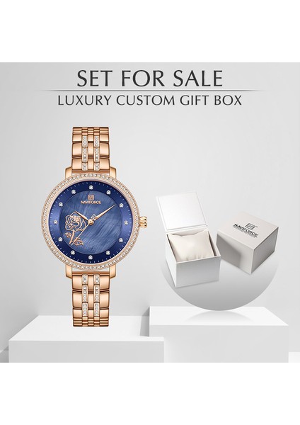 Gül Altın Mavi-Box-C Navıforce Gül Altın Izle Kadın Saatler Bayanlar Yaratıcı Çelik Kadın Bilezik Saatler Kadın Su Geçirmez Saat Relogio Feminino (Yurt Dışından)