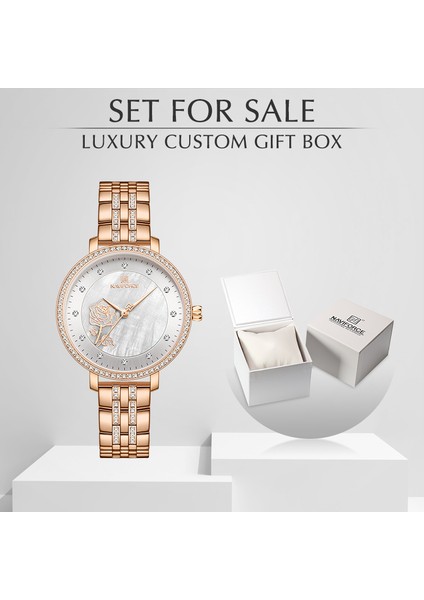 Gül Altın Mavi-Box-C Navıforce Gül Altın Izle Kadın Saatler Bayanlar Yaratıcı Çelik Kadın Bilezik Saatler Kadın Su Geçirmez Saat Relogio Feminino (Yurt Dışından)