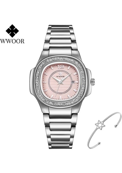 Pembe Reloj Mujer Wwoor Bayanlar Altın Izle Kadın Saatler En Lüks Elmas Bilezik Saatler Kadın Moda Su Geçirmez Tarih Kuvars Saat (Yurt Dışından)
