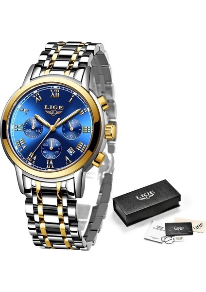Altın Mavi Lıge 2023 Yeni Altın Izle Kadın Saatler Bayanlar 30 M Su Geçirmez Çelik Kadın Bilezik Saatler Kadın Saat Relogio Feminino + Kutusu (Yurt Dışından)
