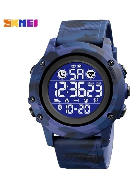 Mavi Izle Skmeı Lüks Akıllı Saat Dijital Spor Bluetooth Kalp Hızı Saati Spor Pedometre Kalori Su Geçirmez Erkek Relojes Inteligen (Yurt Dışından)