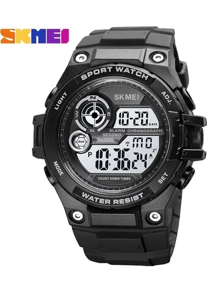 Siyah Skmeı 100 M Su Geçirmez Çok Fonksiyonlu Spor Dijital Saat LED Erkek Saatleri Geri Sayım Chrono Elektronik Kol Saati Reloj Hombre (Yurt Dışından)