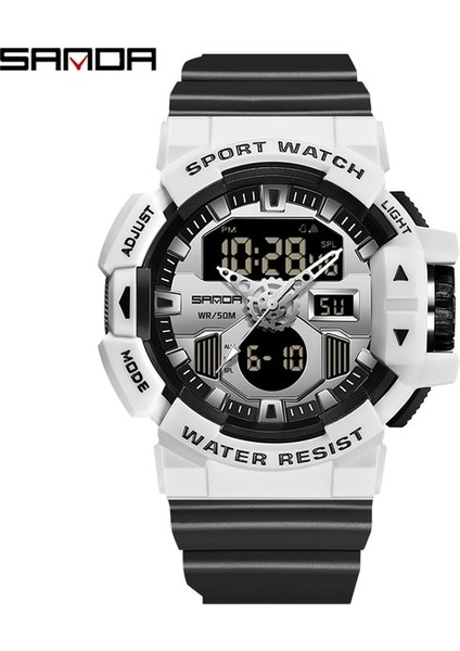 Beyaz Siyah 3129 Kum Elektronik Saatler Erkek Su Geçirmez Çift Ekran Kuvars Kol Saati Erkek Saat Spor Askeri Izle Relogios Masculino (Yurt Dışından)