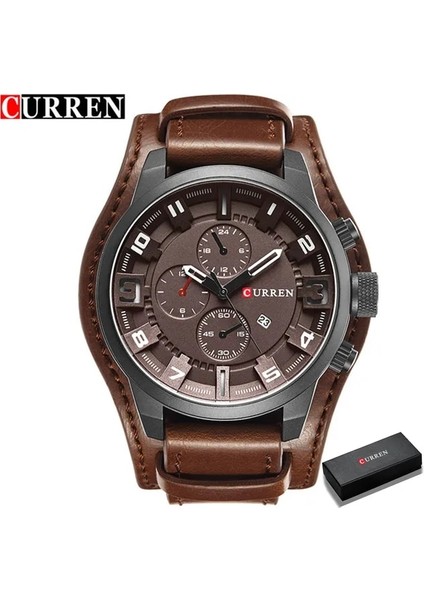 Kahve Kahve Kutusu Curren Erkek Saatler Üst Marka Lüks Fashioncasual Iş Kuvars Izle Tarih Su Geçirmez Kol Saati Hodinky Relogio Masculino (Yurt Dışından)