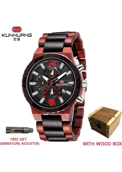 Siyah Kırmızı Ahşap Kutu Erkek Ahşap Saatler Lüks Aydınlık Çok Fonksiyonlu Ahşap Izle Erkek Kuvars Retro Izle Erkekler Moda Spor Saatler Relogio (Yurt Dışından)