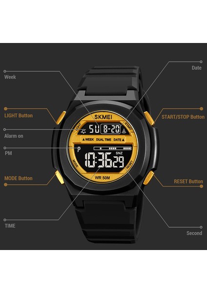 Siyah Siyah Skmeı Spor Saatler Erkekler Için Çift Zamanlı Dijital Kol Saatleri 50 M Suya Dayanıklı LED Ekran Erkek Saat Reloj Hombre (Yurt Dışından)