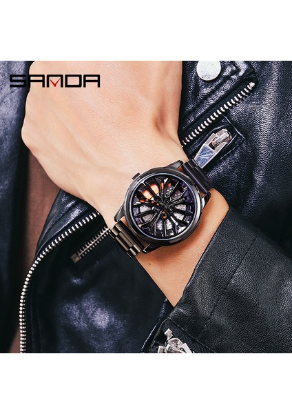 Örgü Kara Kutu Sanda Sıcak Satış Moda Araba Çarkı Izle 360 Döner Kadran Saat Deri Su Geçirmez Jant Hub Kuvars Kol Saati Relogio Masculino (Yurt Dışından)