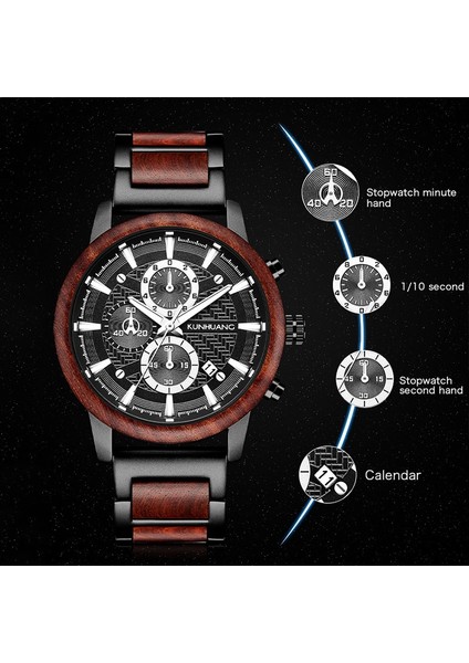 Gümüş Bn Ahşap Kutu Kunhuang Ahşap Saatler Lüks Aydınlık Çok Fonksiyonlu Ahşap Erkek Kuvars Retro Izle Moda Spor Saatler Zegarek Męski (Yurt Dışından) fırsatları