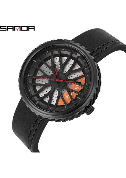 Deri Siyah Erkek Lüks Saatler Spor Araba Saatler Su Geçirmez Spor Jant Hub Tekerlek Kol Saati Araba Kuvars Erkek Saatler Relogio Masculino (Yurt Dışından)