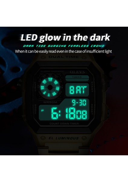 Siyah Olevs LED Dijital Saat Askeri Spor Saatler Elektronik Erkek Saatler Üst Marka Lüks Erkek Saat Su Geçirmez Relogio Masculino (Yurt Dışından)