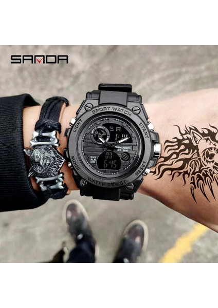 739 Siyah Altın Sanda Açık Izle Erkekler Moda Askeri Spor Bilek Saatleri LED Işık Darbeye Dayanıklı Erkek Kol Saati Orijinal Saat Su Geçirmez 739 (Yurt Dışından)