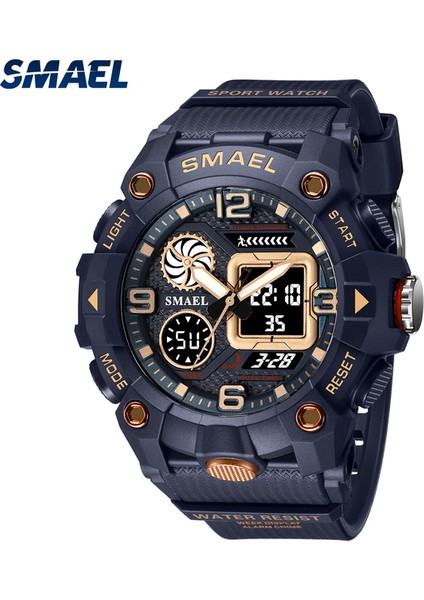 Koyu Mavi Smael Erkekler Saatler 50M Su Geçirmez Spor Saat Askeri Adam Spor Saat Dijital 8055 Çift Ekran Izle Kuvars LED Dijital (Yurt Dışından)