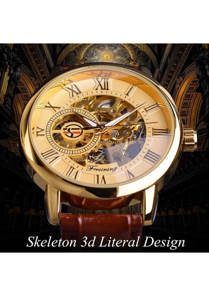 Gümüş Siyah Forsining Golden Roman Erkek Mekanik Izle Şeffaf Ince El Kurma Iş Adamı Kahverengi Deri Kemerler Kol Saati (Yurt Dışından) modelleri