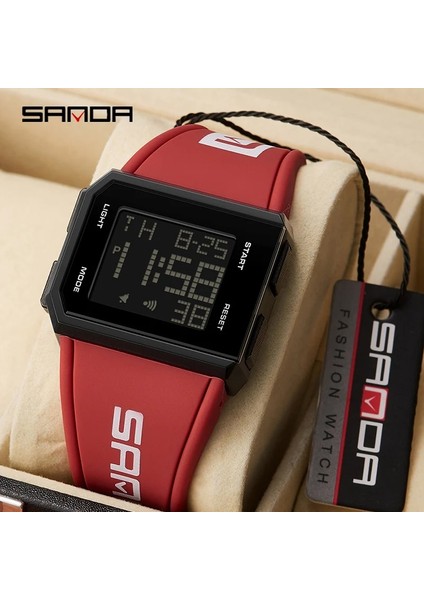 Kırmızı Sanda Moda Marka LED Izle Erkekler Spor Saatler Dijital Askeri Izle Basit Kare Su Geçirmez Açık Elbise Kol Saatleri (Yurt Dışından)