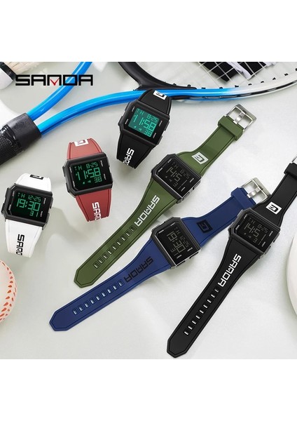 Kırmızı Sanda Moda Marka LED Izle Erkekler Spor Saatler Dijital Askeri Izle Basit Kare Su Geçirmez Açık Elbise Kol Saatleri (Yurt Dışından)