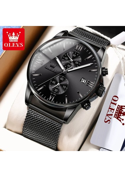 Çelik Siyah Altın Relogio Masculino Olevs Yeni Erkek Saatler Üst Marka Lüks Ultra Ince Kuvars Izle Erkekler Çelik Hasır Kayış Su Geçirmez Siyah Saat (Yurt Dışından)