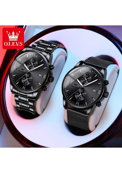 Çelik Siyah Altın Relogio Masculino Olevs Yeni Erkek Saatler Üst Marka Lüks Ultra Ince Kuvars Izle Erkekler Çelik Hasır Kayış Su Geçirmez Siyah Saat (Yurt Dışından)