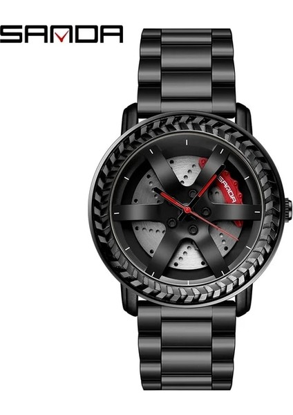 Çelik Siyah Sıcak Satış Erkekler Kuvars Kol Saati Özel Tasarım 3D Baskı Araba Jant Spor Tekerlek Izle Örgü Kayış Su Geçirmez Yaratıcı Erkek Saatler (Yurt Dışından)