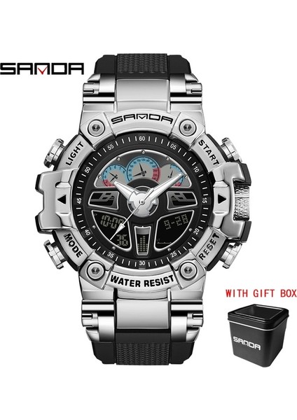 Gümüş Sanda Üst Marka Erkek Spor Saatler Askeri Hyun-Chae Durumda Su Geçirmez Çok Fonksiyonlu Kol Saati Kuvars Izle Erkekler Için Saat 3156 (Yurt Dışından)