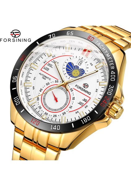 Altın Beyaz Forsining Otomatik Mekanik Erkek Kol Saatleri Takvim Su Geçirmez Aydınlık Rahat Spor Saat Erkekler Saat Montre Homme (Yurt Dışından)