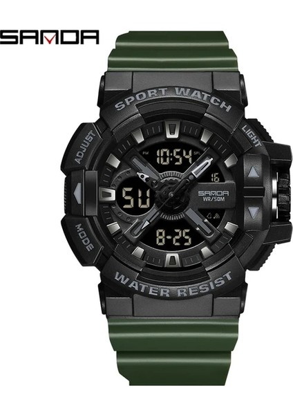 Ordu GREEN3128 Kum Elektronik Saatler Erkek Su Geçirmez Çift Ekran Kuvars Kol Saati Erkek Saat Spor Askeri Izle Relogios Masculino (Yurt Dışından)