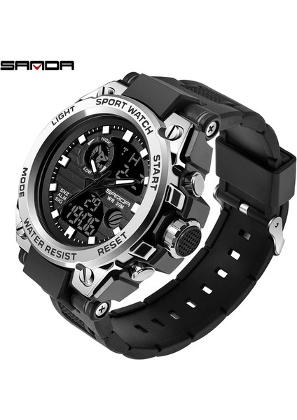Erkekler Için 739 Gümüş Kuvars Izle Sanda Izle Su Geçirmez Kronometre LED Saatler Erkek Saat 6024 Spor Saatler Erkekler Relogio Masculino Dijital (Yurt Dışından)