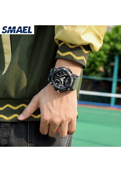 Armygreen Smael Izle Erkekler 8075 Moda Spor LED Dijital Saatler Lüks Erkekler 5ATM Su Geçirmez Spor Askeri Izle Darbeye Dayanıklı Kol Saati (Yurt Dışından)