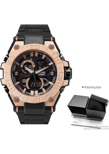 Siyah Gül Smael Chronograph Dijital Saat Erkekler Için Su Geçirmez Askeri Spor Elektronik Saatler Çift Zamanlı LED Ekran Kol Saati Otomatik Tarih (Yurt Dışından)