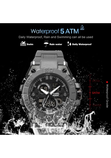 Siyah Gül Smael Chronograph Dijital Saat Erkekler Için Su Geçirmez Askeri Spor Elektronik Saatler Çift Zamanlı LED Ekran Kol Saati Otomatik Tarih (Yurt Dışından)