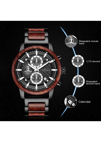 Gümüş Mavi Kutu Kunhuang Ahşap Saatler Lüks Aydınlık Çok Fonksiyonlu Ahşap Erkek Kuvars Retro Izle Moda Spor Saatler Zegarek Męski (Yurt Dışından) fırsatları