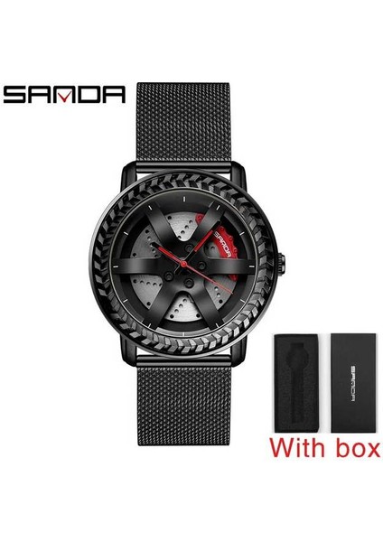 Örgü Kara Kutu Sıcak Satış Erkekler Kuvars Kol Saati Özel Tasarım 3D Baskı Araba Jant Spor Tekerlek Izle Örgü Kayış Su Geçirmez Yaratıcı Erkek Saatler (Yurt Dışından)