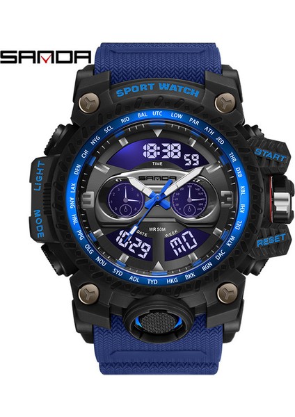 3153 Mavi Sanda Erkek Saatler Spor Askeri Kuvars Izle 50 M Su Geçirmez Çift Ekran Dijital Kol Saati Erkek Relogio Masculino 3153 (Yurt Dışından)