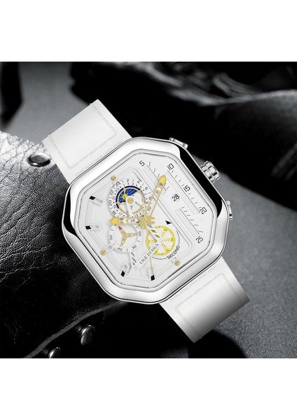 Gümüş Siyah Lıge Üst Marka Lüks Erkek Saatler Kare Spor Moda Kuvars Izle Erkekler Için Su Geçirmez Kronograf Kol Saati Reloj Hombre + Kutu (Yurt Dışından) fırsatları